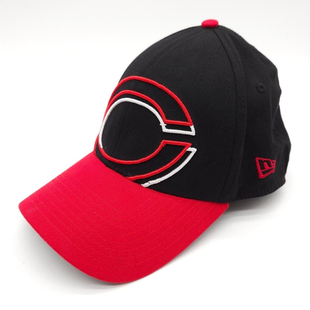 Cincinnati Reds New Era 39Thirty Fitted Size S/M Big C‎ Logo Hat Red Black Cap